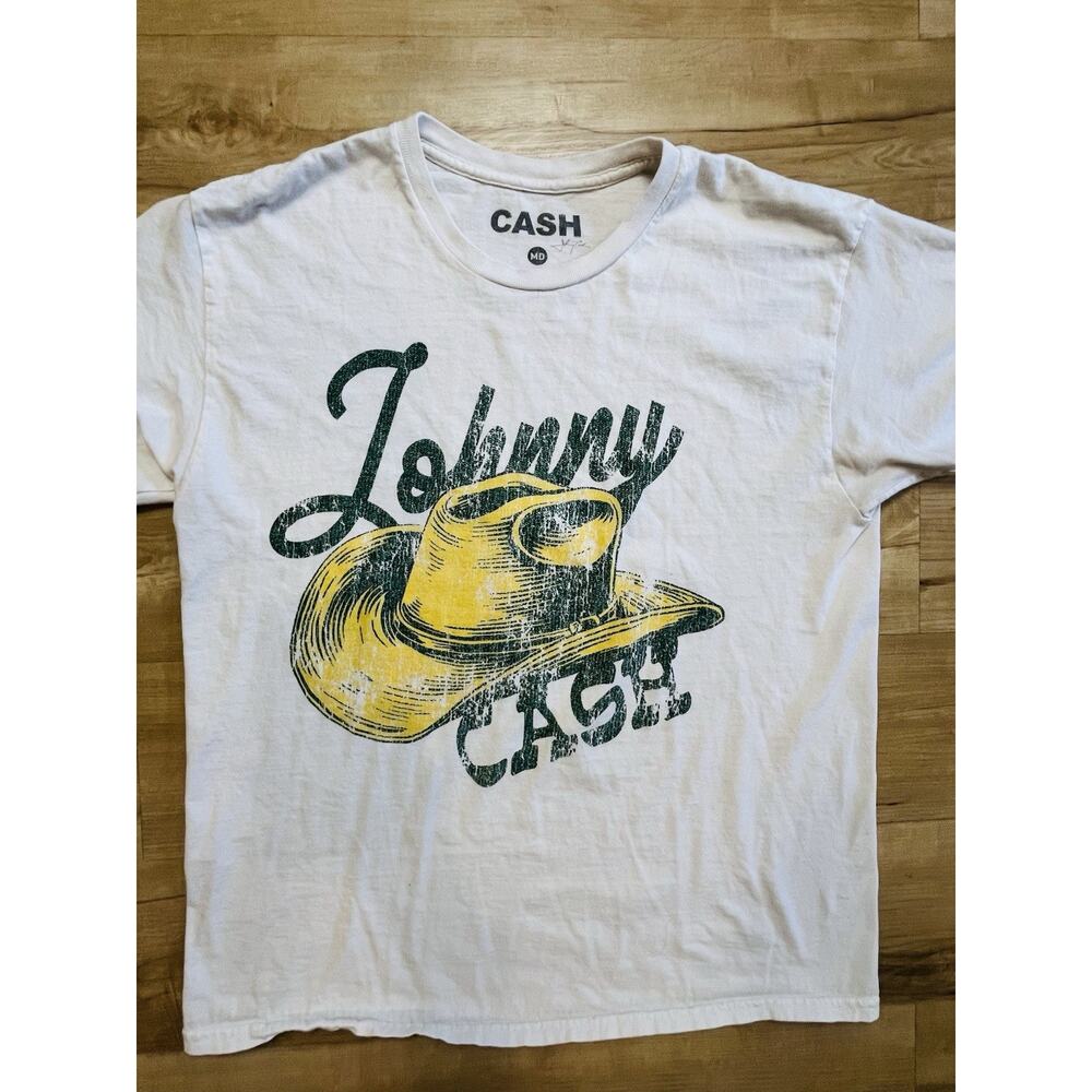 Johnny Cash Cowboy Hat Graphic T-Shirt Sand Beige Size Medium Music Tee - Picture 2 of 8